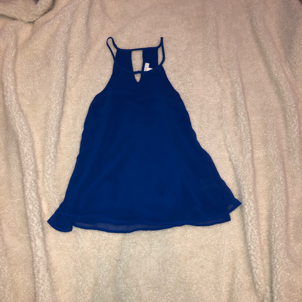 High Neck Solid Blue Top